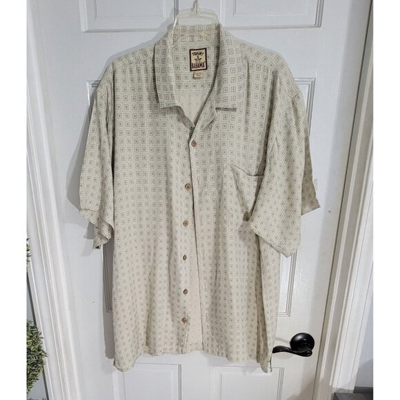 Tommy Bahama Mens White Geometric‎ Button Up Silk Shirt Short Sleeve Size L - Picture 3 of 10